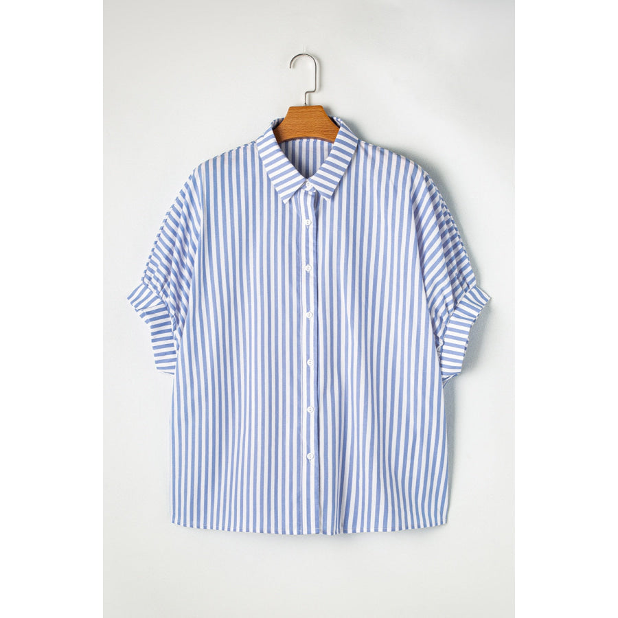 Striped Collared Neck Half Sleeve Shirt Apparel and Accessories