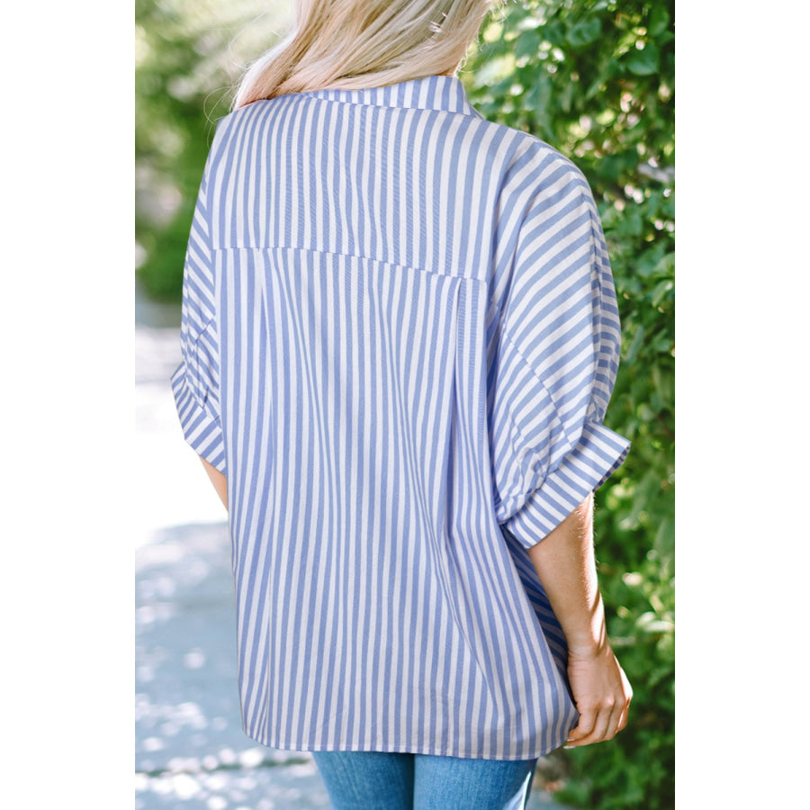 Striped Collared Neck Half Sleeve Shirt Apparel and Accessories