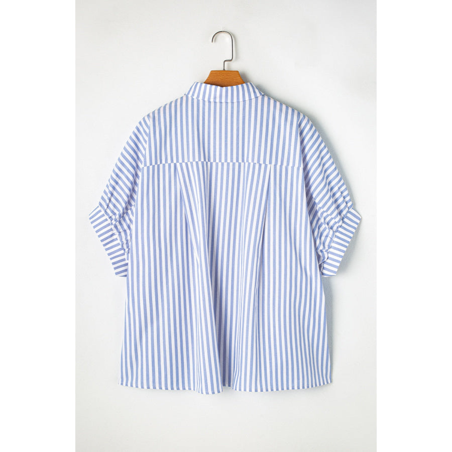 Striped Collared Neck Half Sleeve Shirt Apparel and Accessories