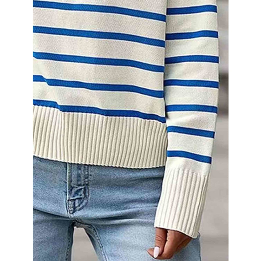 Striped Collared Neck Knit Top