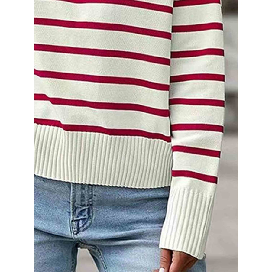 Striped Collared Neck Knit Top