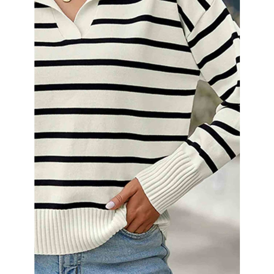 Striped Collared Neck Knit Top