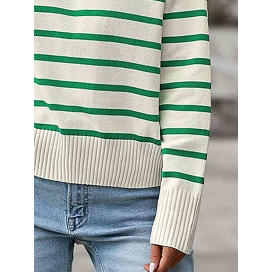 Striped Collared Neck Knit Top