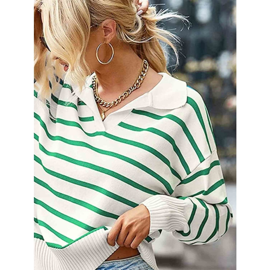 Striped Collared Neck Knit Top