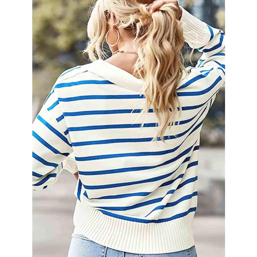 Striped Collared Neck Knit Top