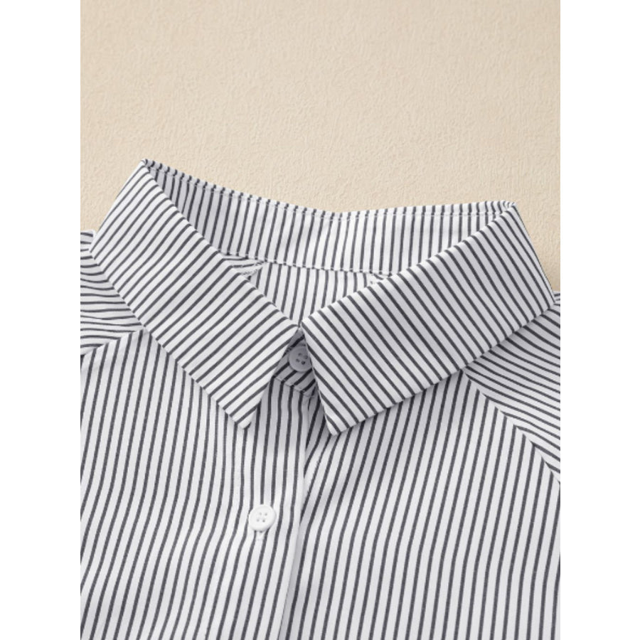 Striped Collared Neck Lantern Sleeve Shirt Apparel and Accessories