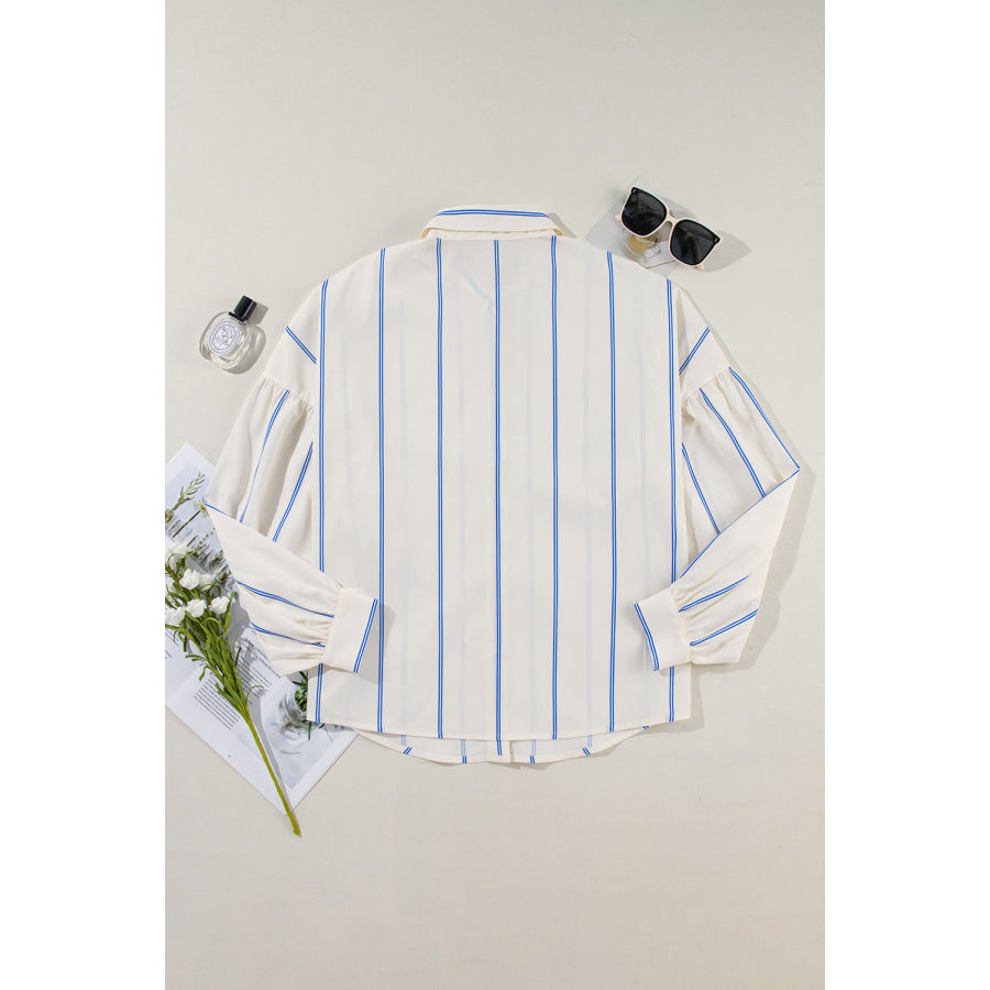 Striped Collared Neck Long Sleeve Shirt Apparel and Accessories