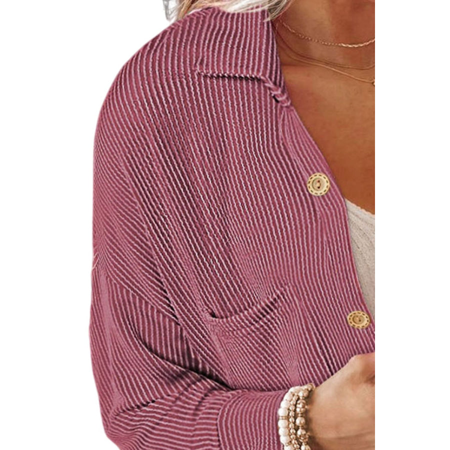 Striped Collared Neck Long Sleeve Shirt Apparel and Accessories