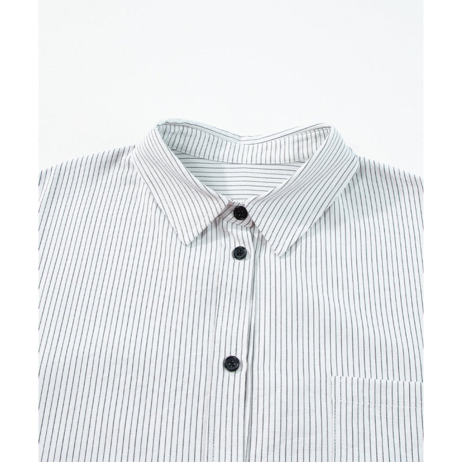 Striped Collared Neck Long Sleeve Shirt Apparel and Accessories