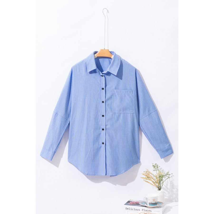 Striped Collared Neck Long Sleeve Shirt Apparel and Accessories