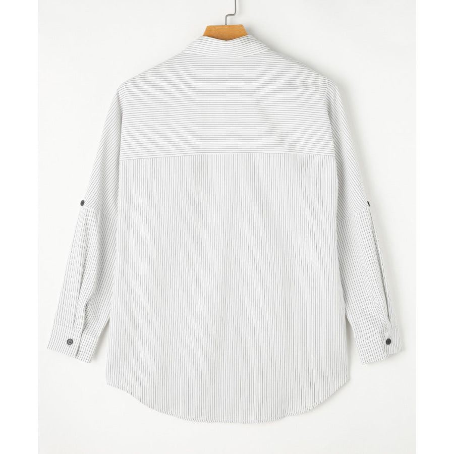 Striped Collared Neck Long Sleeve Shirt Apparel and Accessories