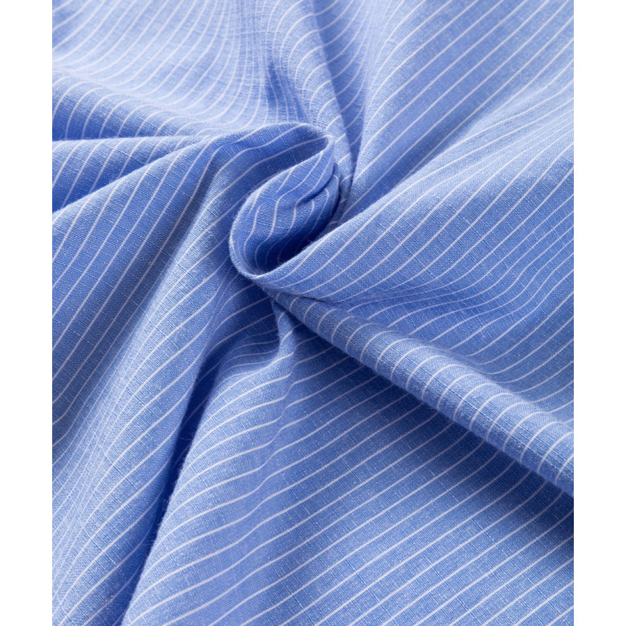 Striped Collared Neck Long Sleeve Shirt Apparel and Accessories