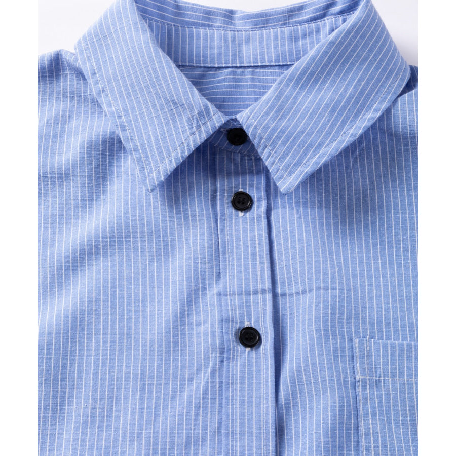 Striped Collared Neck Long Sleeve Shirt Apparel and Accessories