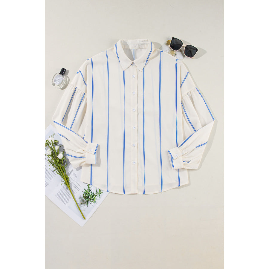 Striped Collared Neck Long Sleeve Shirt Apparel and Accessories