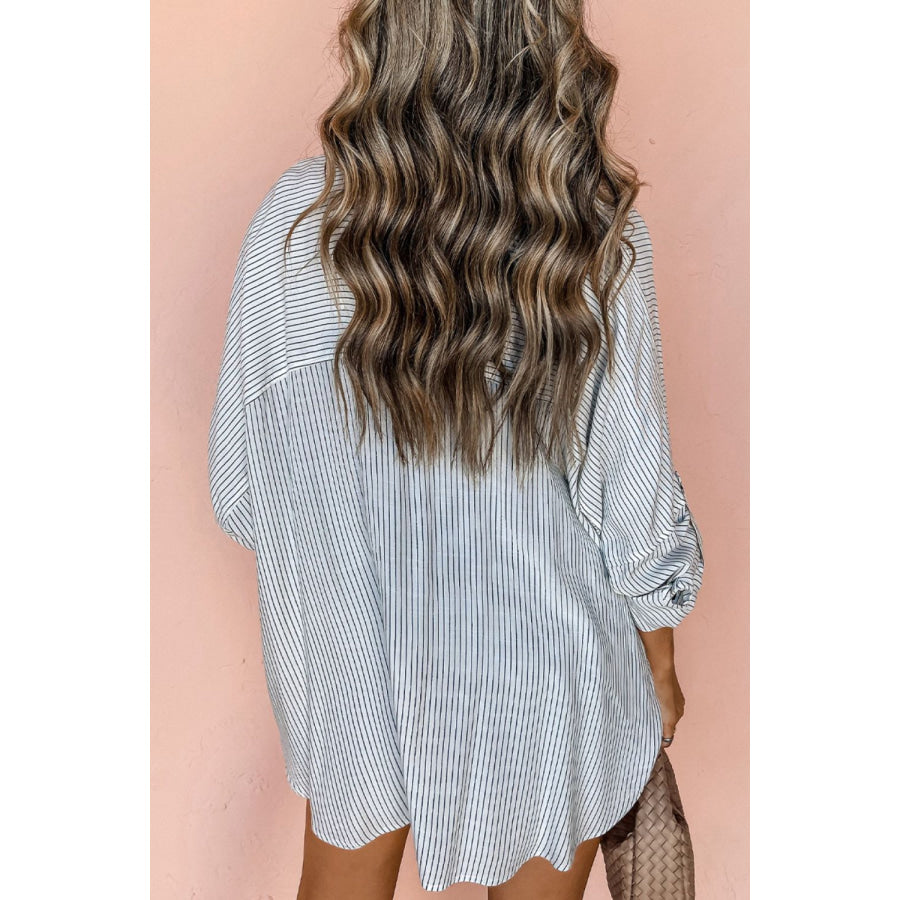 Striped Collared Neck Long Sleeve Shirt Apparel and Accessories