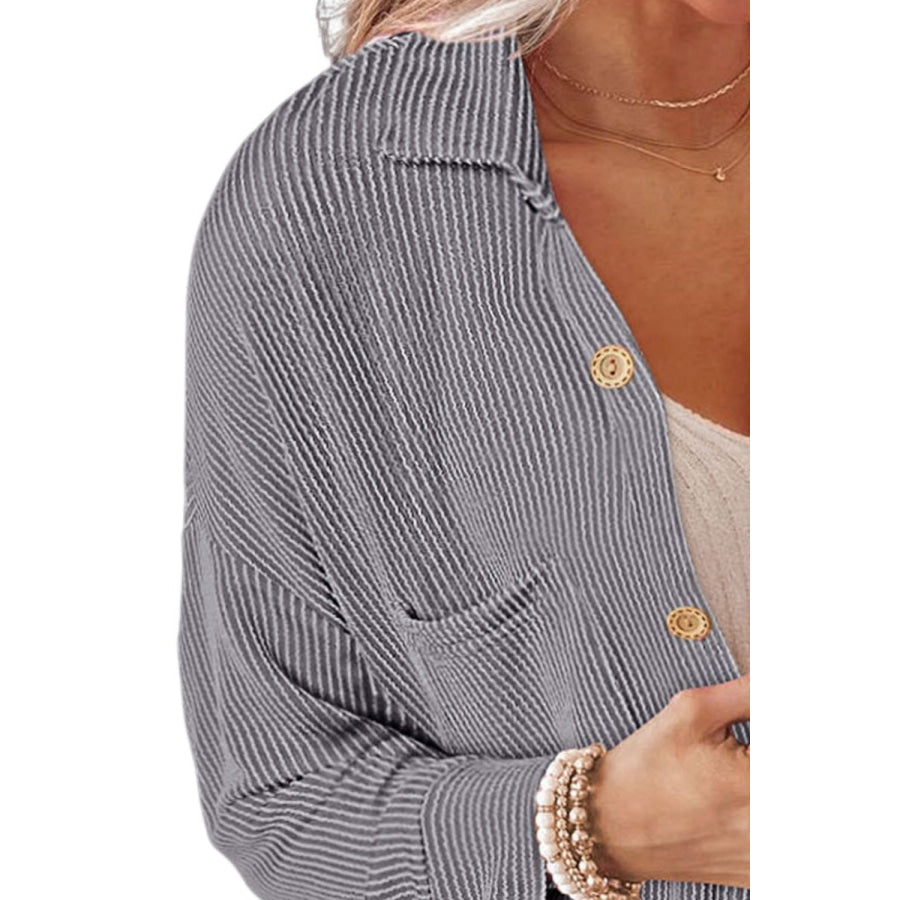 Striped Collared Neck Long Sleeve Shirt Apparel and Accessories