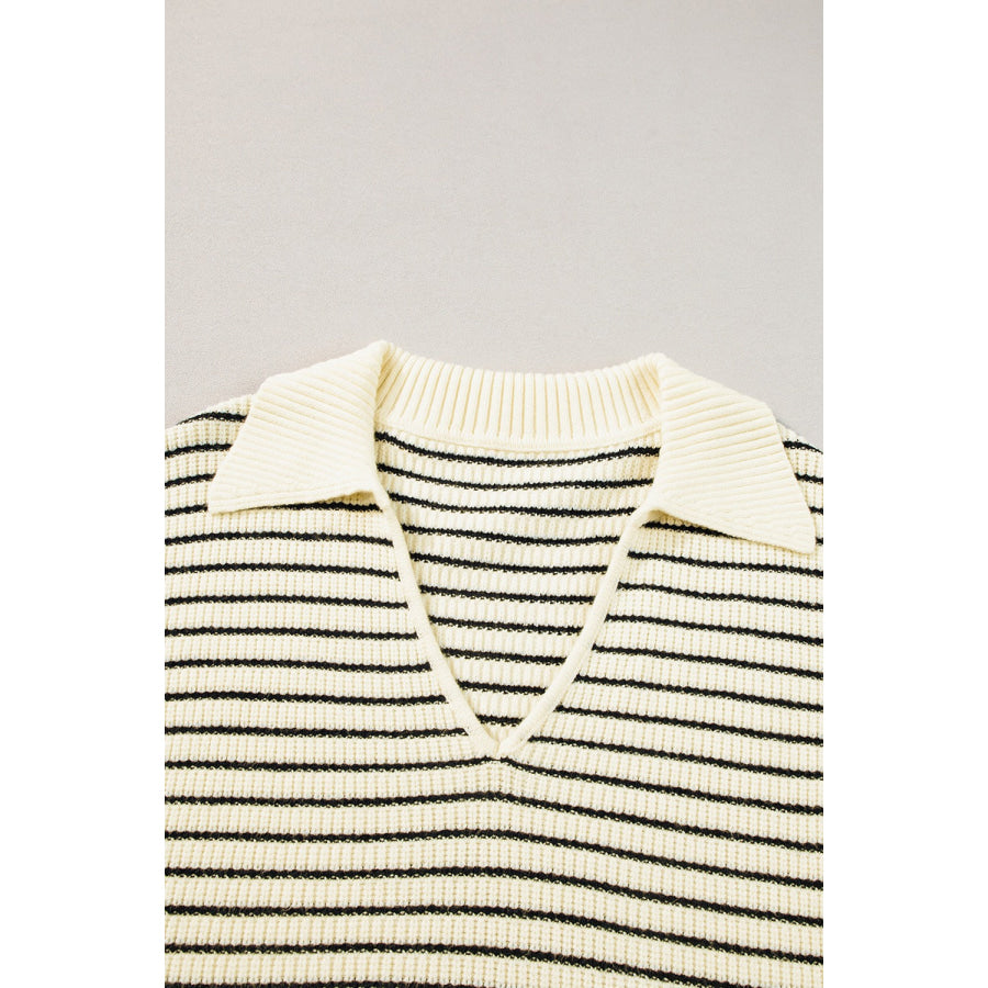 Striped Collared Neck Tank Apparel and Accessories