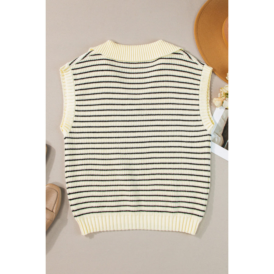 Striped Collared Neck Tank Apparel and Accessories