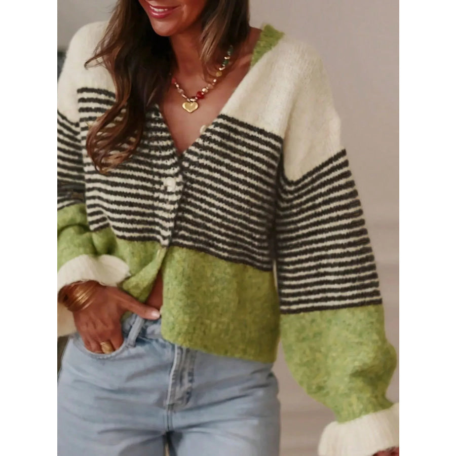 Striped Color-Block Button-Down Cardigan Apparel and Accessories
