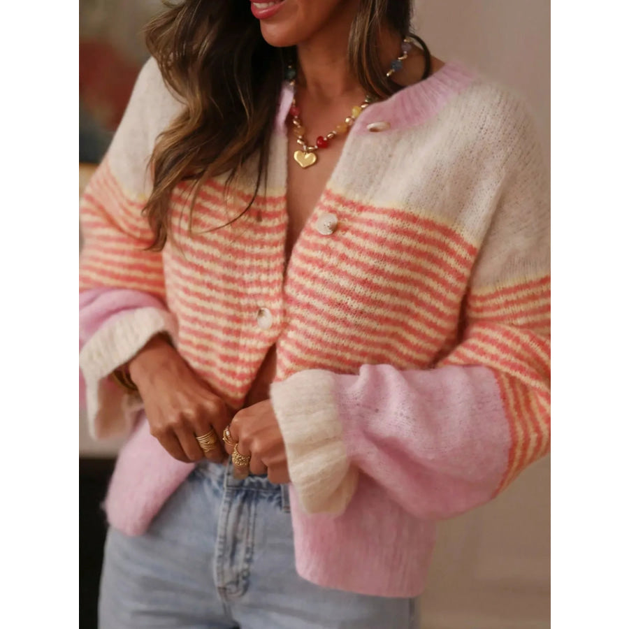 Striped Color-Block Button-Down Cardigan Apparel and Accessories