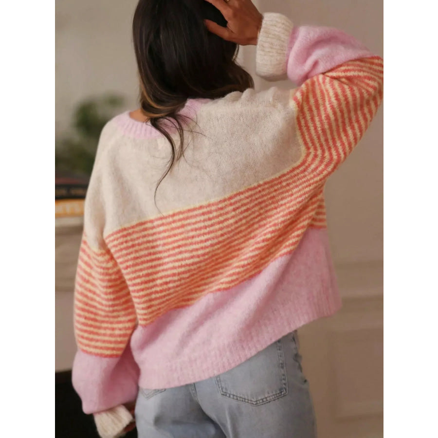 Striped Color-Block Button-Down Cardigan Apparel and Accessories