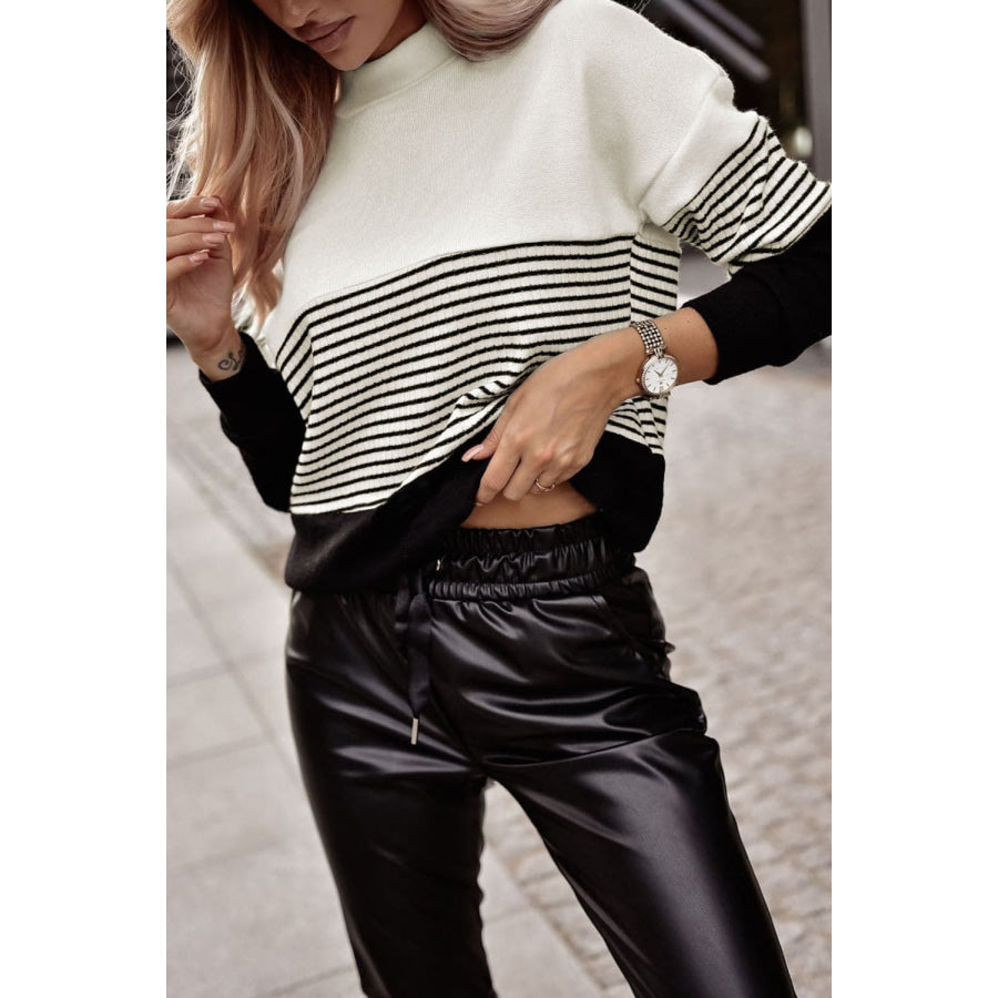 Striped Color Block Long Sleeve Knit Top Apparel and Accessories