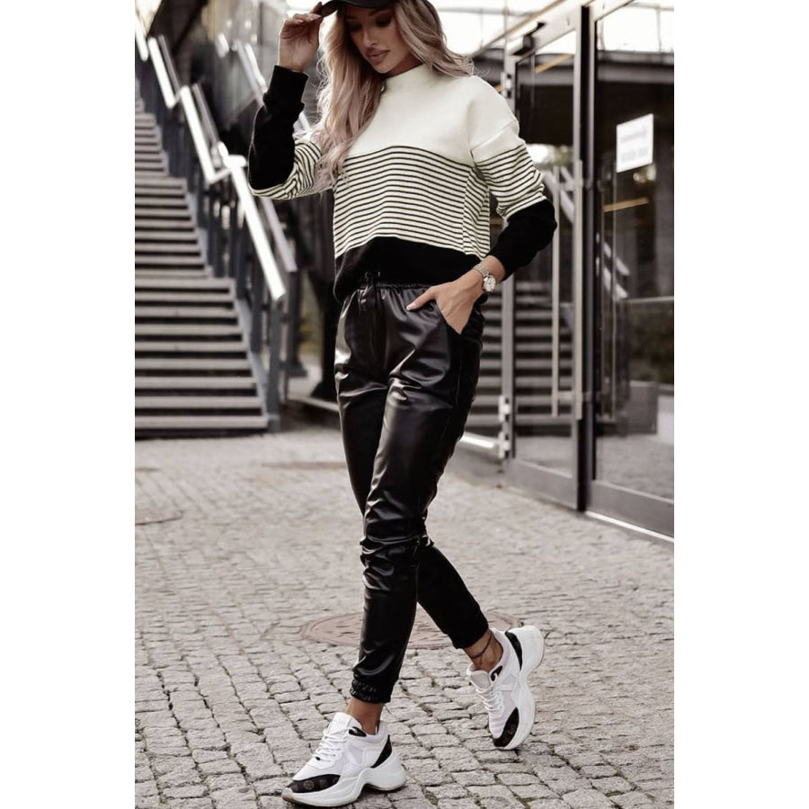 Striped Color Block Long Sleeve Knit Top Apparel and Accessories