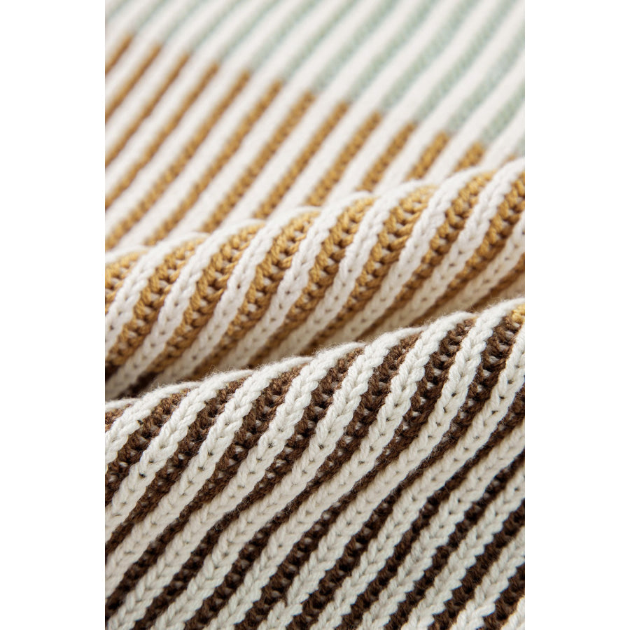 Striped Color Block Round Neck Long Sleeve Sweater Apparel and Accessories