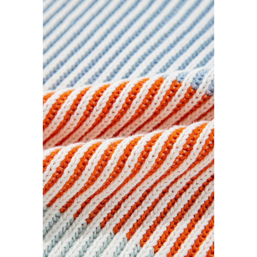 Striped Color Block Round Neck Long Sleeve Sweater Apparel and Accessories