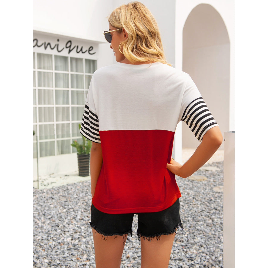 Striped Color Block Round Neck Tee