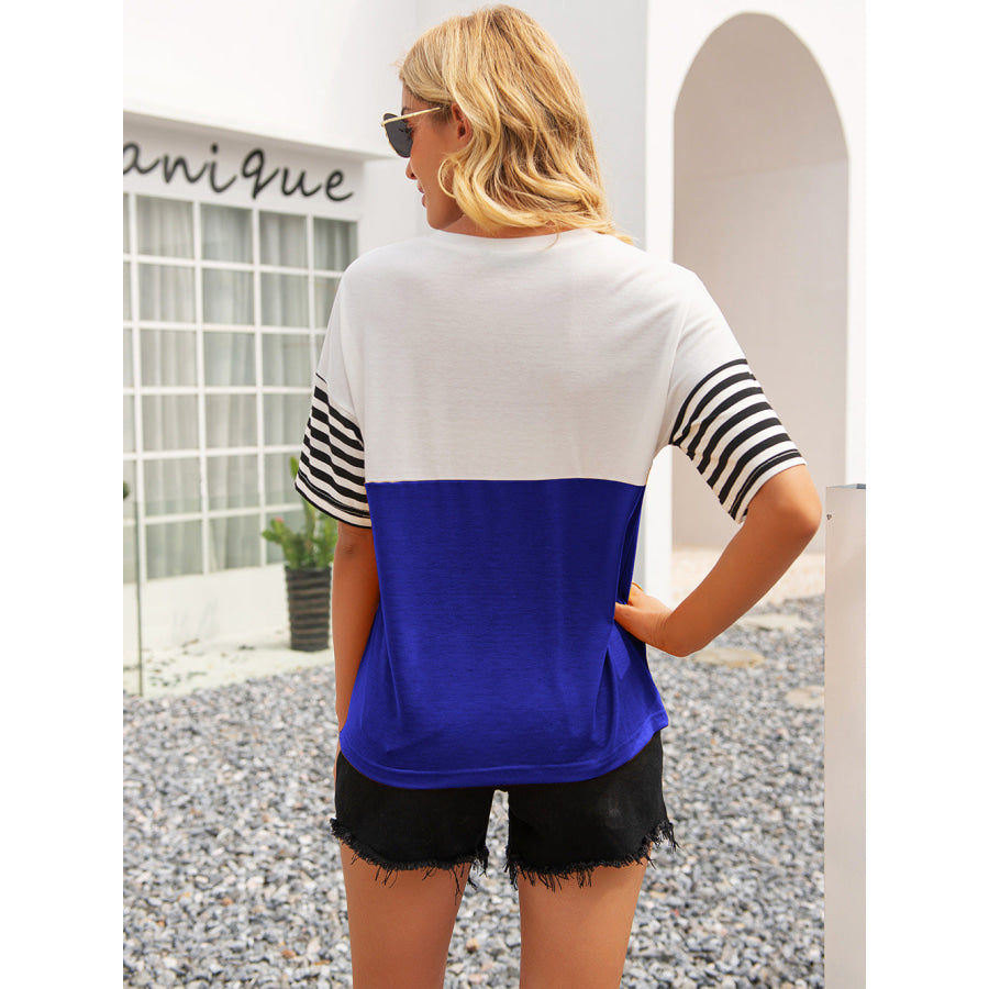 Striped Color Block Round Neck Tee