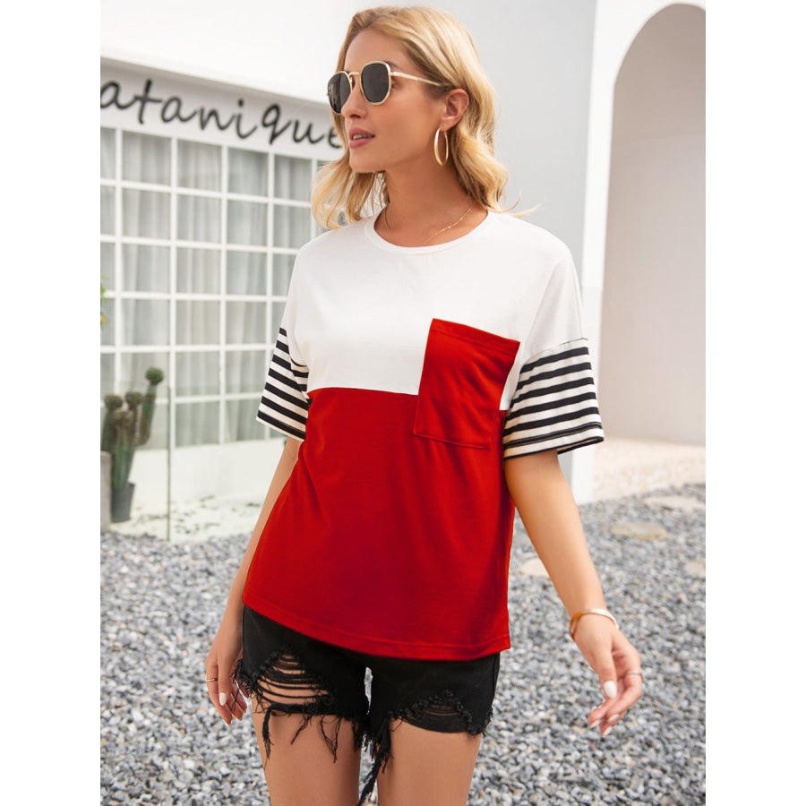 Striped Color Block Round Neck Tee