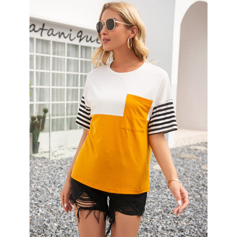 Striped Color Block Round Neck Tee