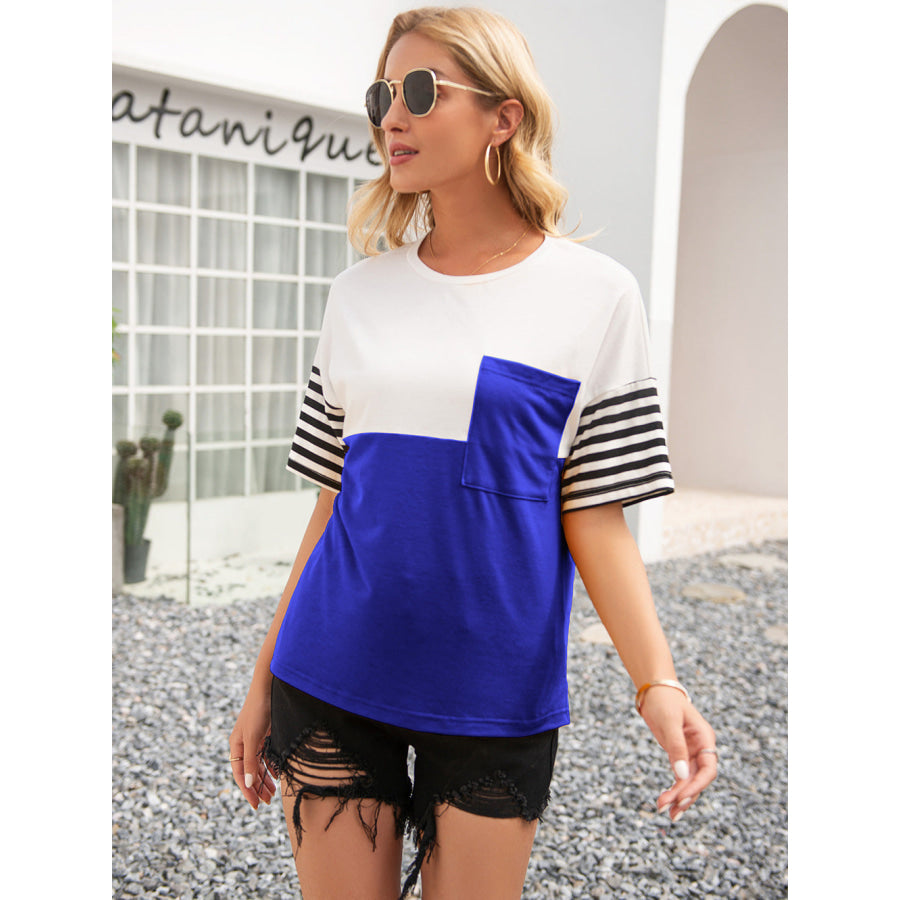Striped Color Block Round Neck Tee