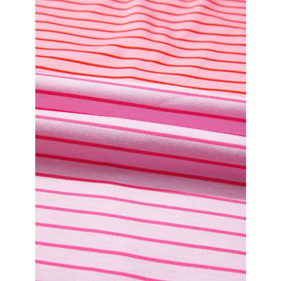 Striped Colorblock Exposed Seam Casual Long Sleeve Top Apparel and Accessories