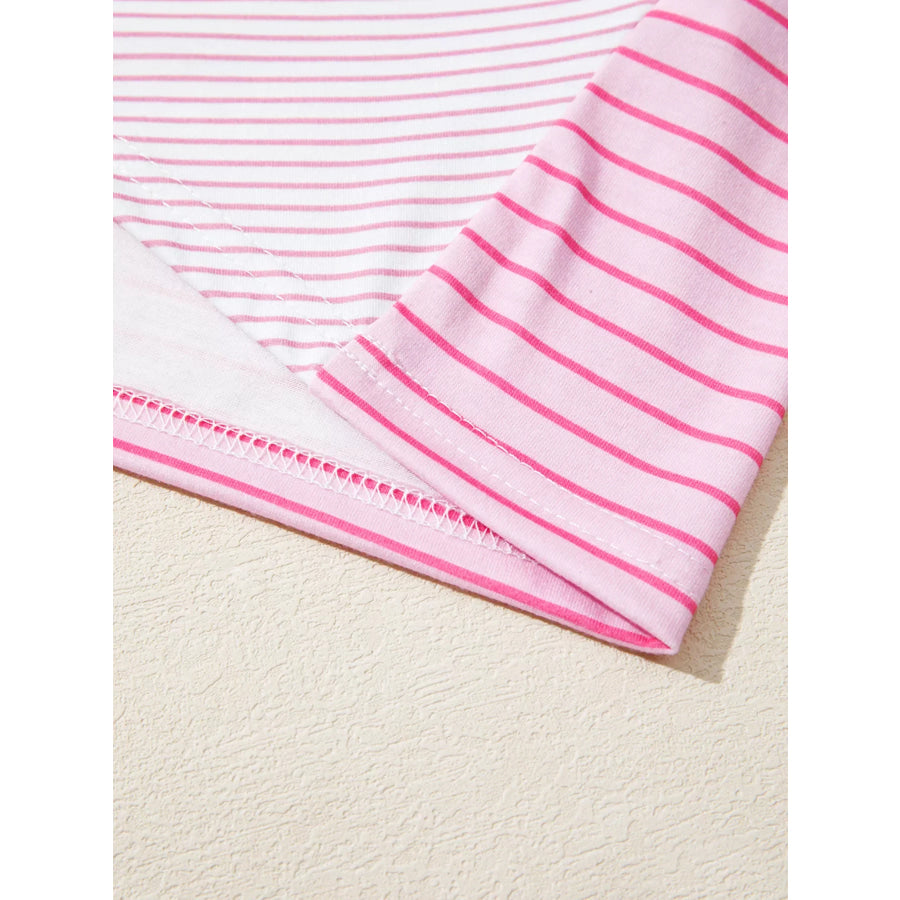 Striped Colorblock Exposed Seam Casual Long Sleeve Top Apparel and Accessories
