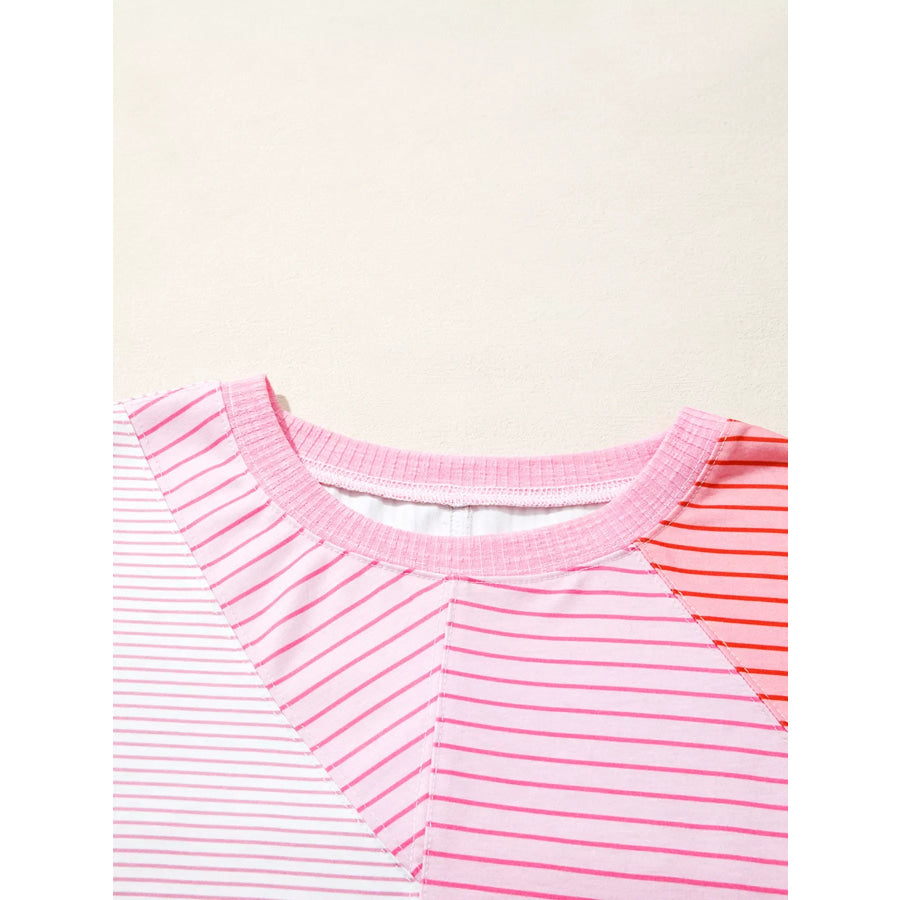 Striped Colorblock Exposed Seam Casual Long Sleeve Top Apparel and Accessories