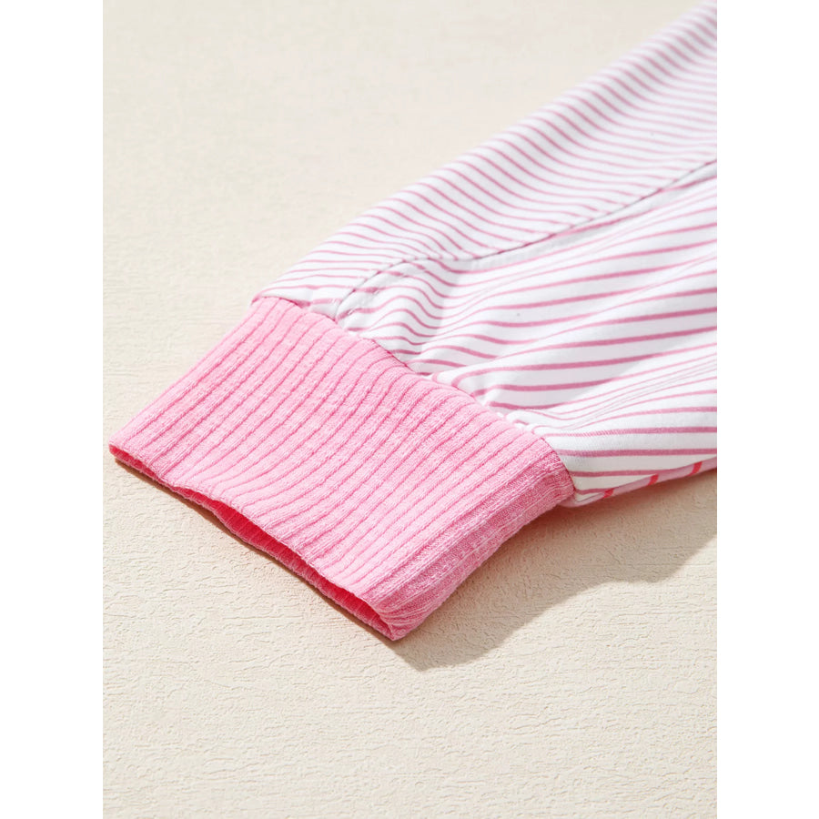 Striped Colorblock Exposed Seam Casual Long Sleeve Top Apparel and Accessories