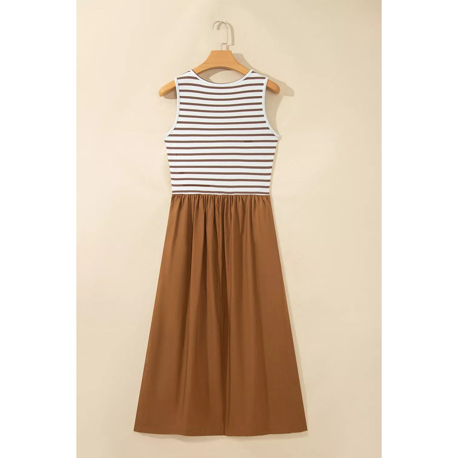 Striped Colorblock Patchwork Sleeveless Casual Long Dress Apparel and Accessories