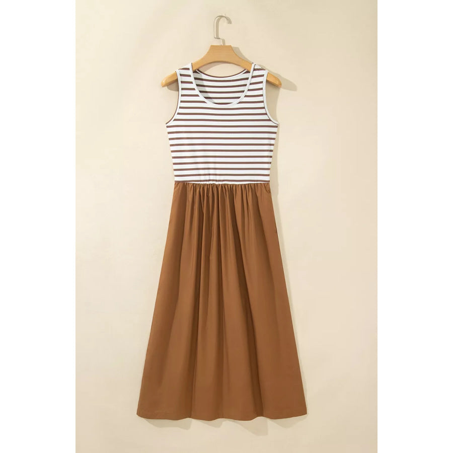 Striped Colorblock Patchwork Sleeveless Casual Long Dress Apparel and Accessories