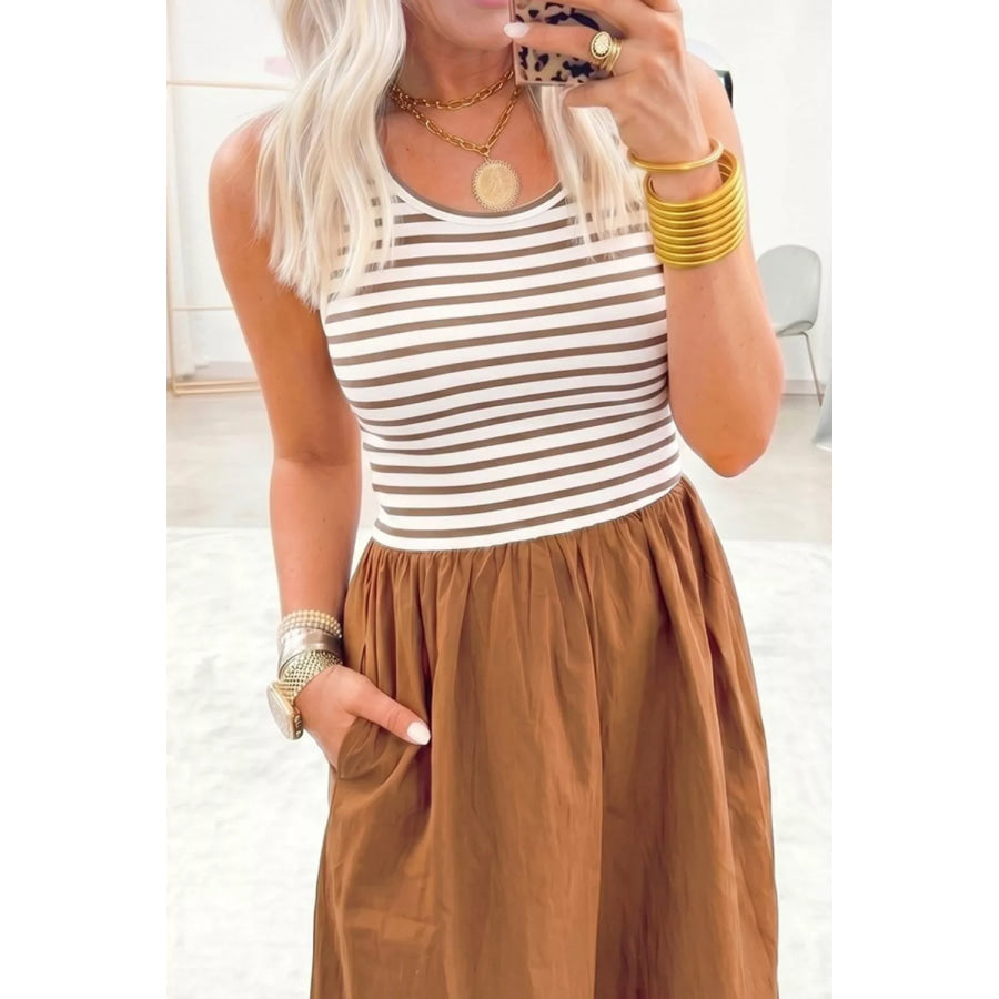Striped Colorblock Patchwork Sleeveless Casual Long Dress Apparel and Accessories