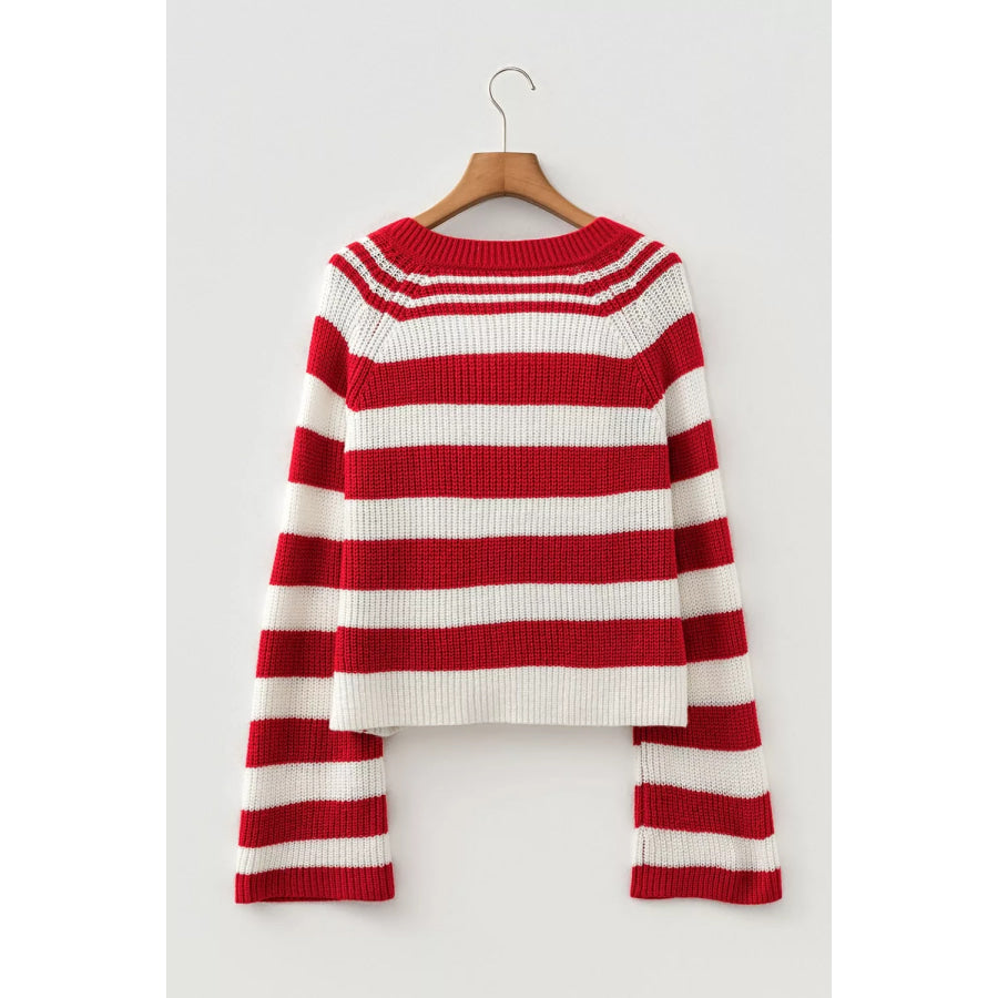 Striped Colorblock V Neck Long Sleeve Shift Sweater Apparel and Accessories