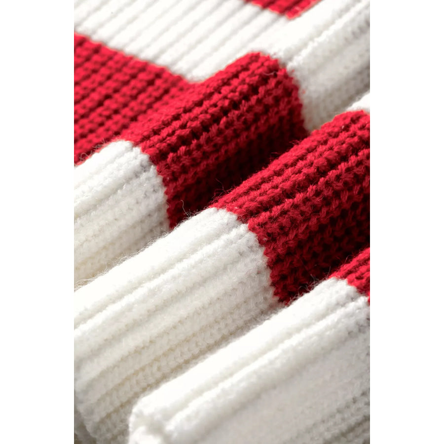 Striped Colorblock V Neck Long Sleeve Shift Sweater Apparel and Accessories