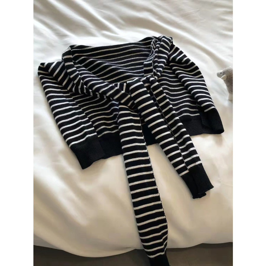 Striped Contrast Knit Wrap Black / One Size Apparel and Accessories