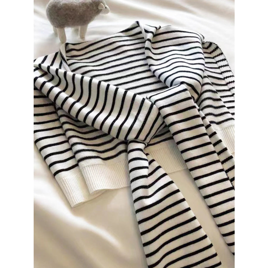 Striped Contrast Knit Wrap White / One Size Apparel and Accessories