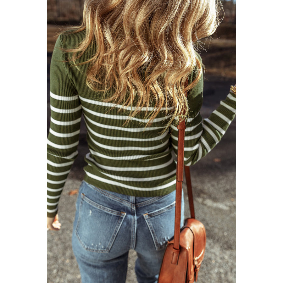 Striped Contrast Long Sleeve Knit Top Apparel and Accessories