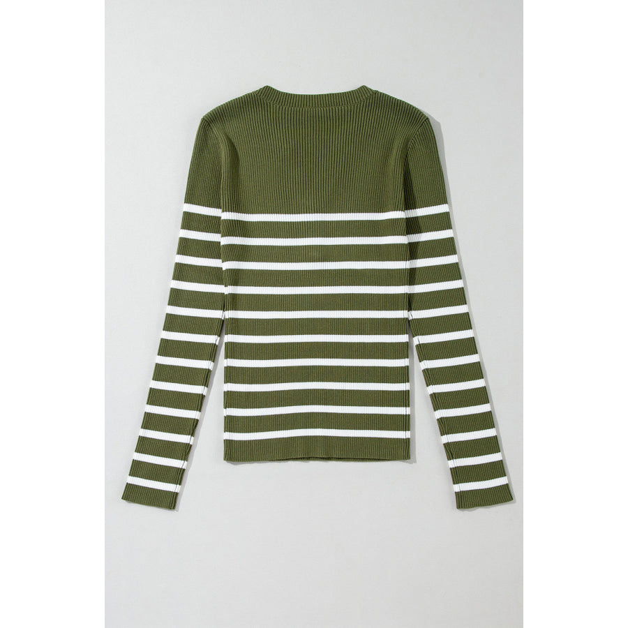 Striped Contrast Long Sleeve Knit Top Apparel and Accessories