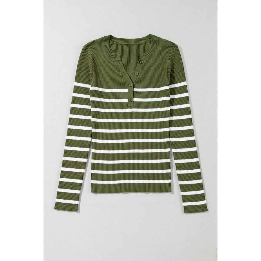 Striped Contrast Long Sleeve Knit Top Apparel and Accessories