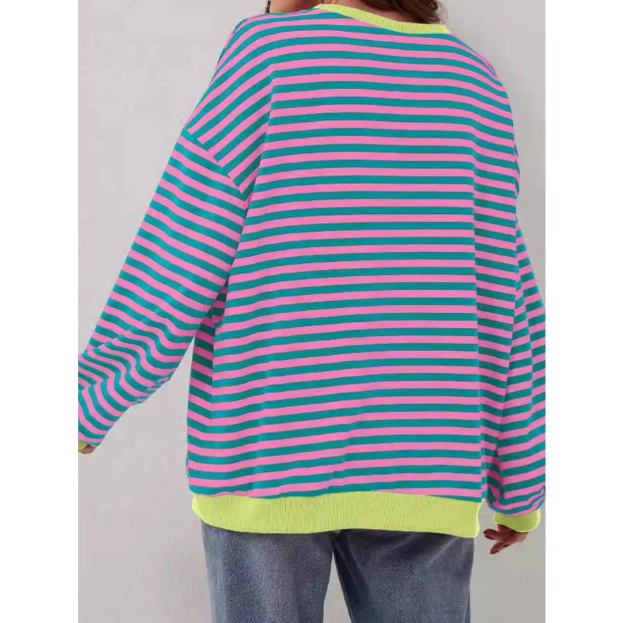 Striped Contrast Trim Oversized Sweatshirt Apparel and Accessories