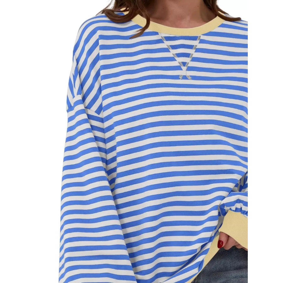 Striped Contrast Trim Oversized Sweatshirt Apparel and Accessories